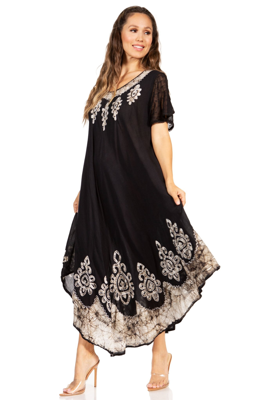 Sakkas Batik Hindi Cap Sleeve Caftan Dress / Cover Up dresses La Vie Bien Sakkas Batik Hindi Cap Sleeve Caftan Dress / Cover Up