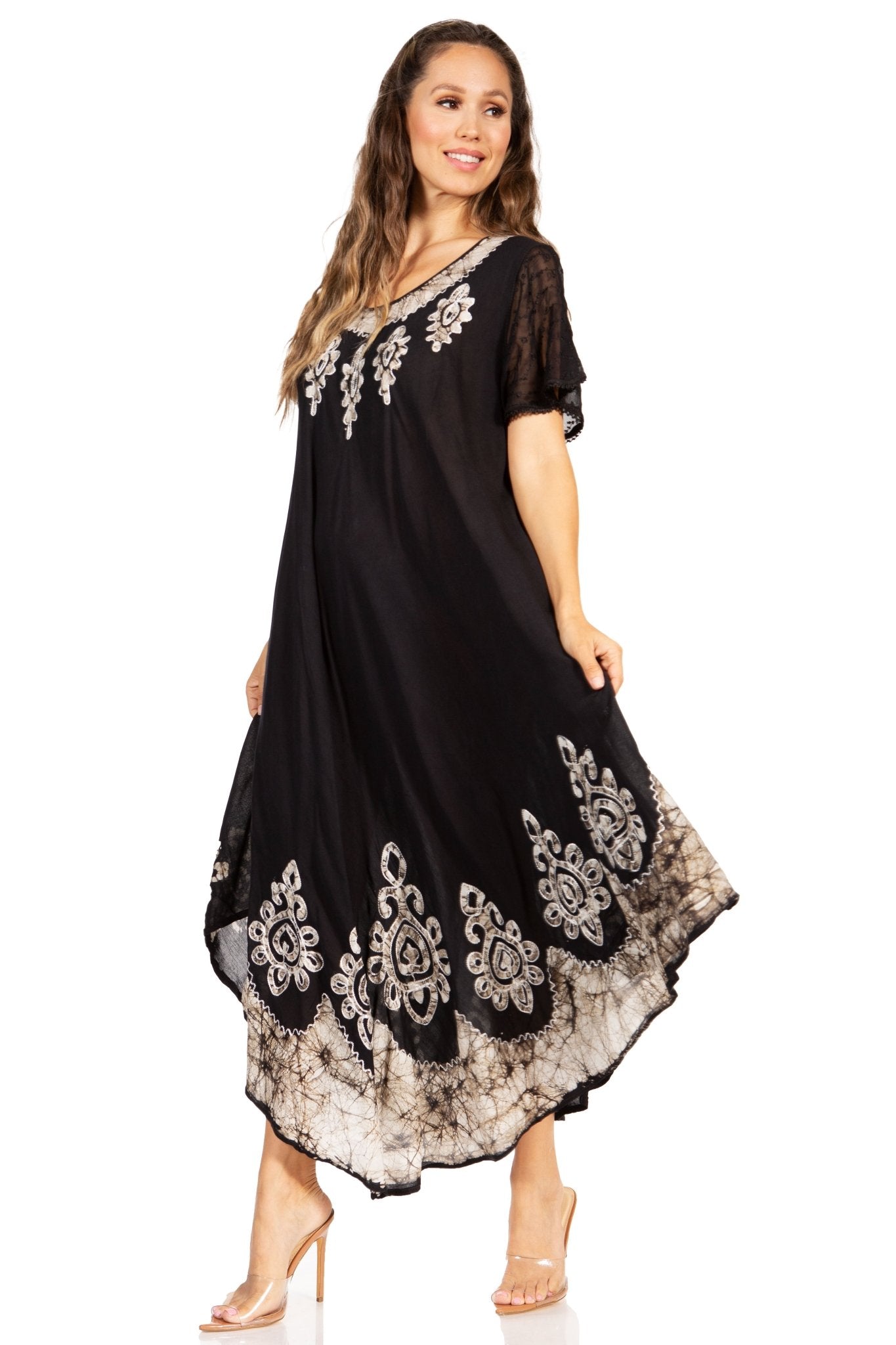 Sakkas Batik Hindi Cap Sleeve Caftan Dress / Cover Up dresses La Vie Bien Sakkas Batik Hindi Cap Sleeve Caftan Dress / Cover Up