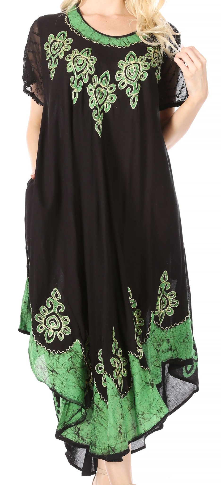 Sakkas Batik Hindi Cap Sleeve Caftan Dress / Cover Up dresses La Vie Bien Sakkas Batik Hindi Cap Sleeve Caftan Dress / Cover Up