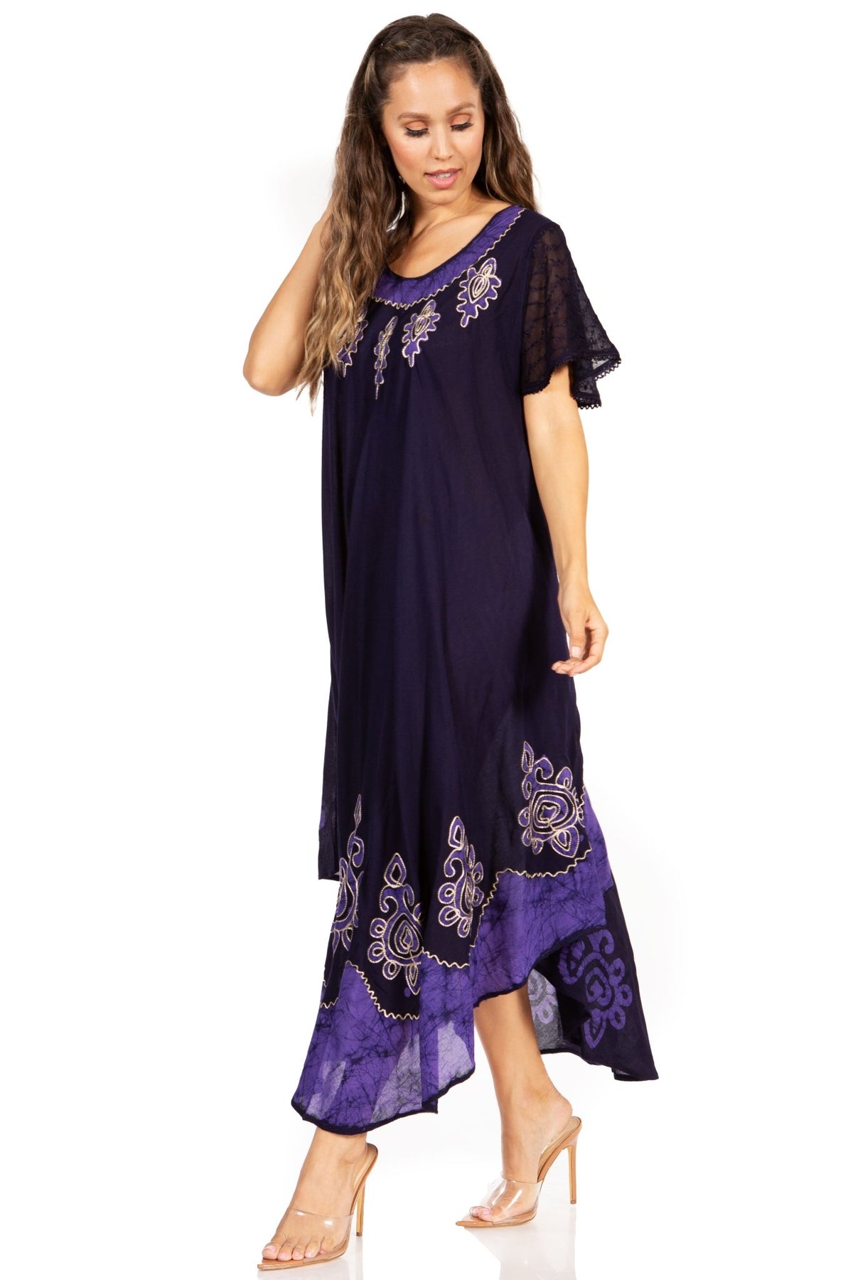 Sakkas Batik Hindi Cap Sleeve Caftan Dress / Cover Up dresses La Vie Bien Sakkas Batik Hindi Cap Sleeve Caftan Dress / Cover Up