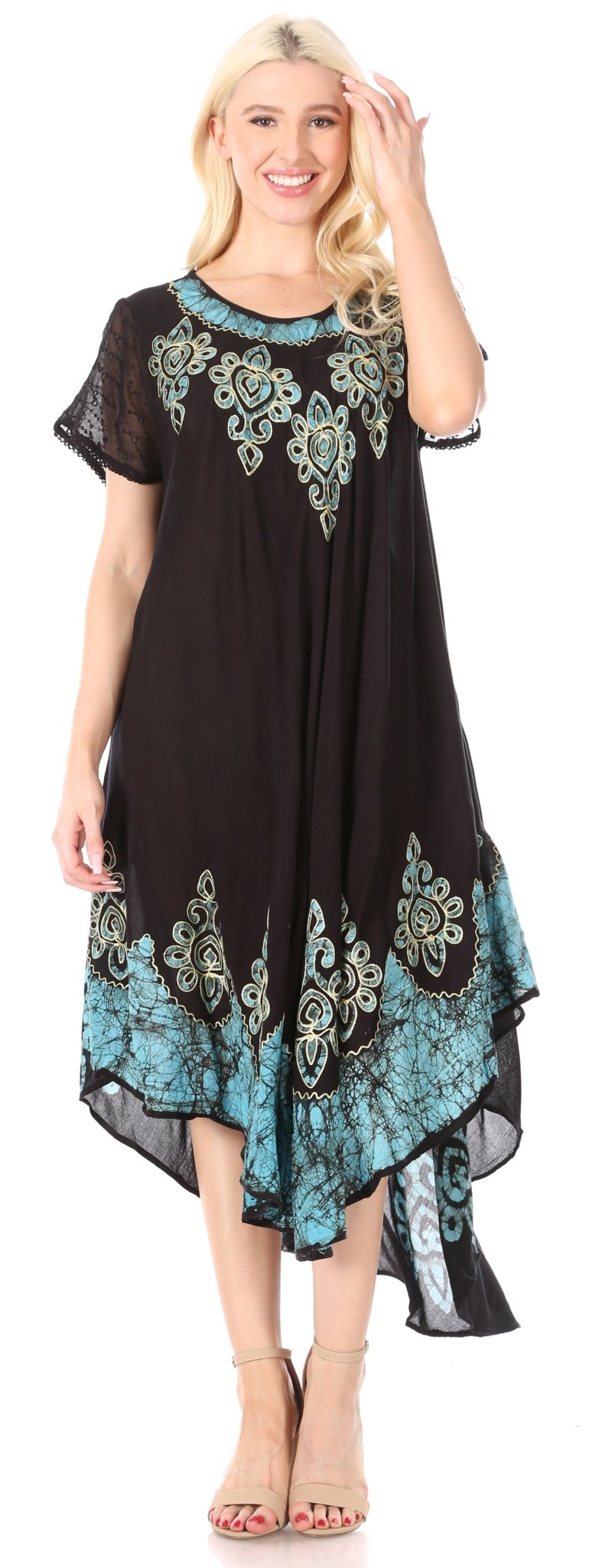 Sakkas Batik Hindi Cap Sleeve Caftan Dress / Cover Up dresses La Vie Bien Sakkas Batik Hindi Cap Sleeve Caftan Dress / Cover Up