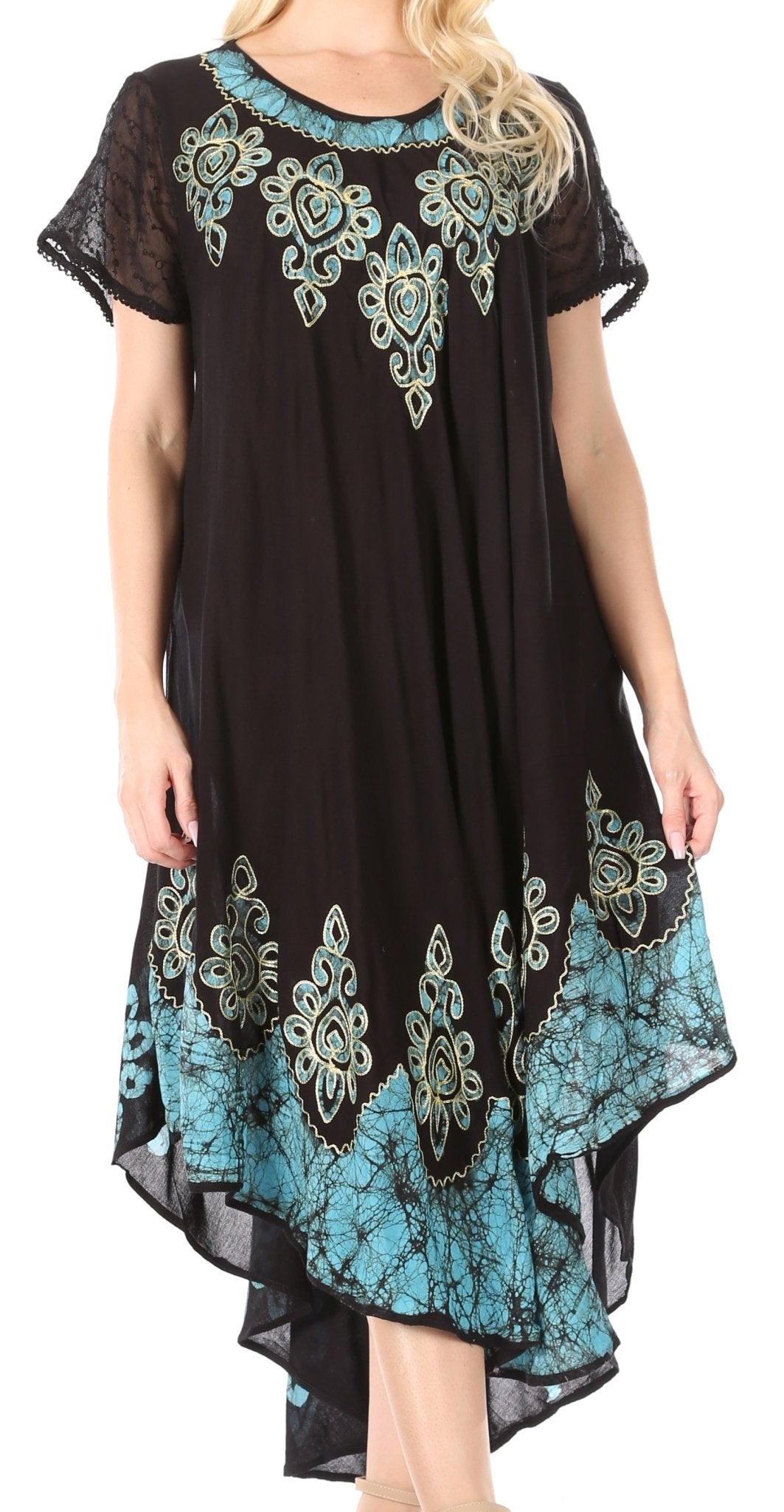Sakkas Batik Hindi Cap Sleeve Caftan Dress / Cover Up dresses La Vie Bien Sakkas Batik Hindi Cap Sleeve Caftan Dress / Cover Up