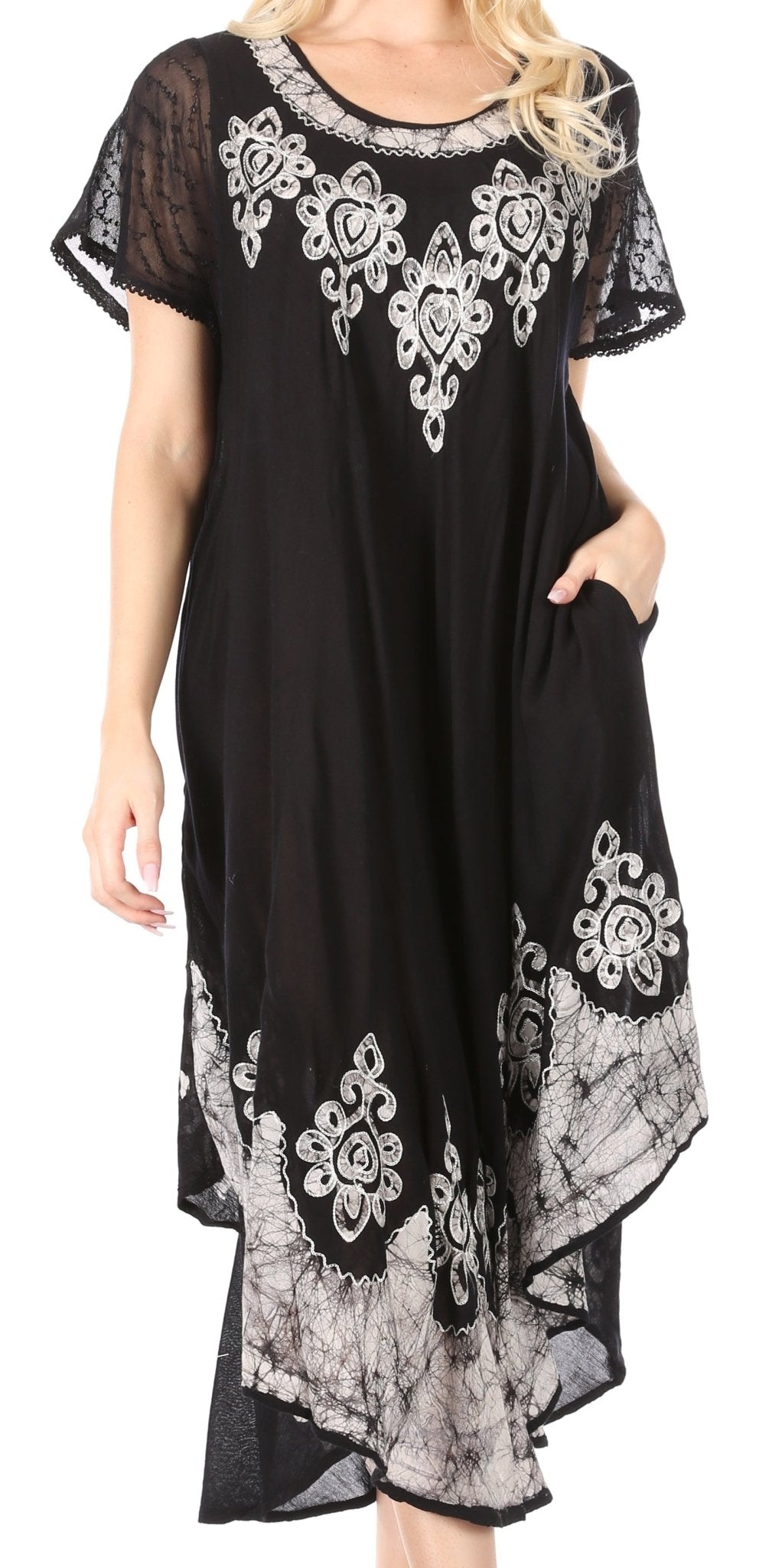 Sakkas Batik Hindi Cap Sleeve Caftan Dress / Cover Up dresses La Vie Bien Sakkas Batik Hindi Cap Sleeve Caftan Dress / Cover Up