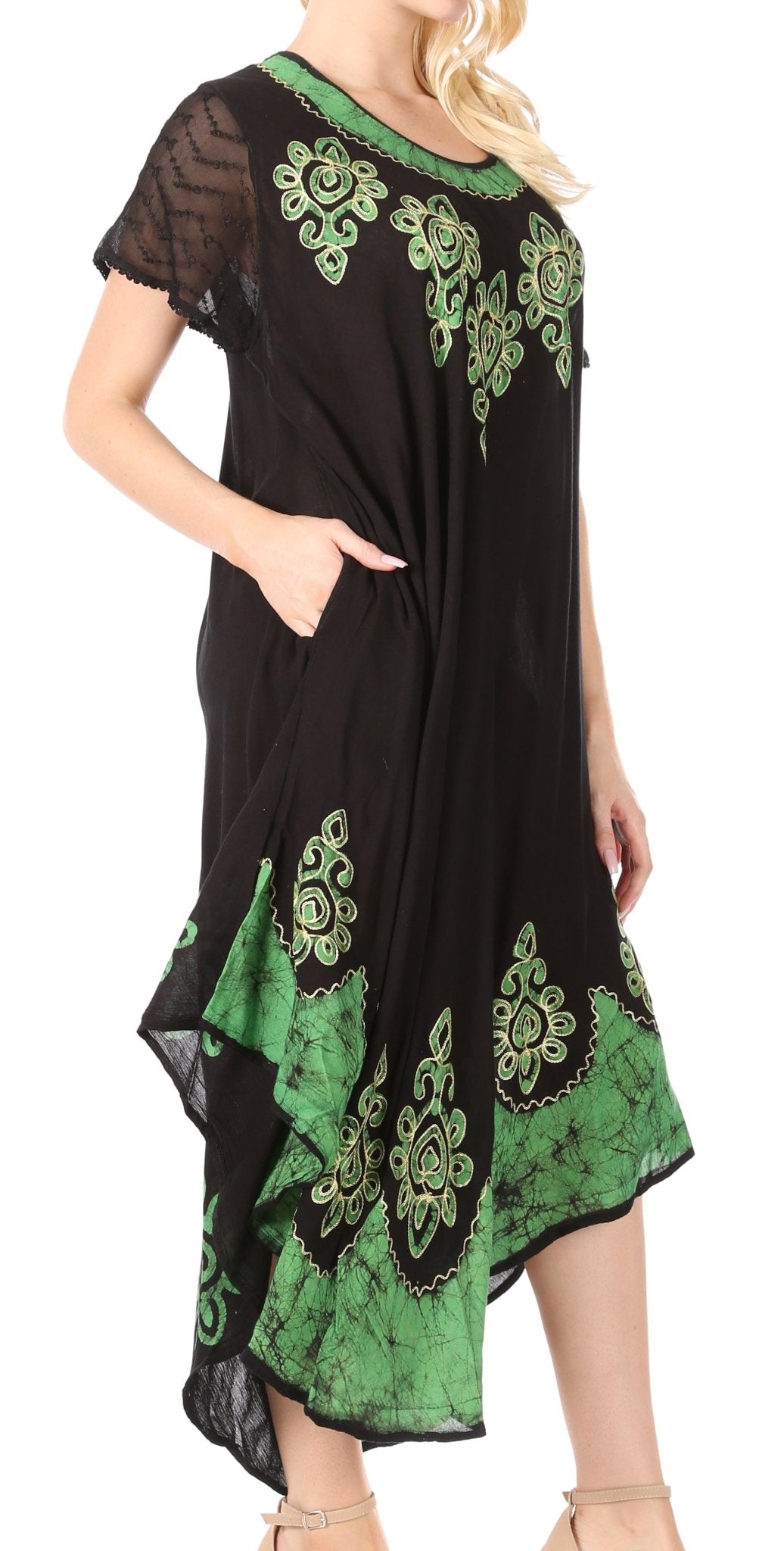 Sakkas Batik Hindi Cap Sleeve Caftan Dress / Cover Up dresses La Vie Bien Sakkas Batik Hindi Cap Sleeve Caftan Dress / Cover Up