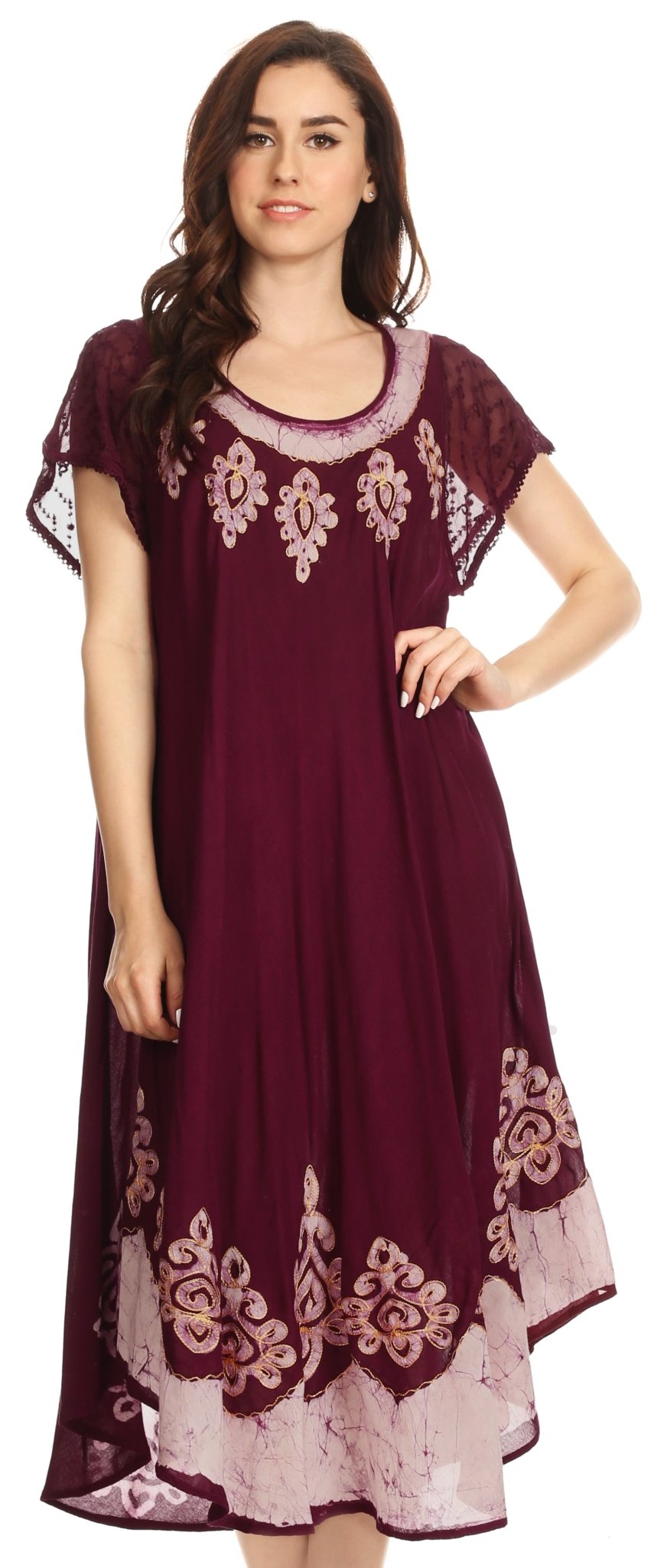 Sakkas Batik Hindi Cap Sleeve Caftan Dress / Cover Up dresses La Vie Bien Sakkas Batik Hindi Cap Sleeve Caftan Dress / Cover Up