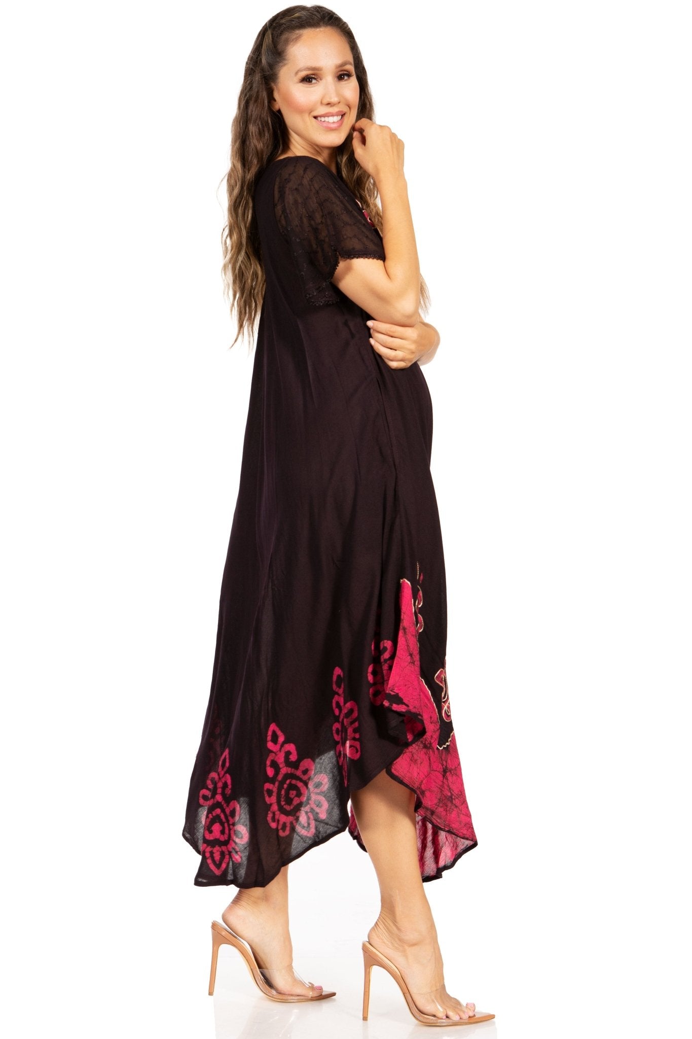 Sakkas Batik Hindi Cap Sleeve Caftan Dress / Cover Up dresses La Vie Bien Sakkas Batik Hindi Cap Sleeve Caftan Dress / Cover Up