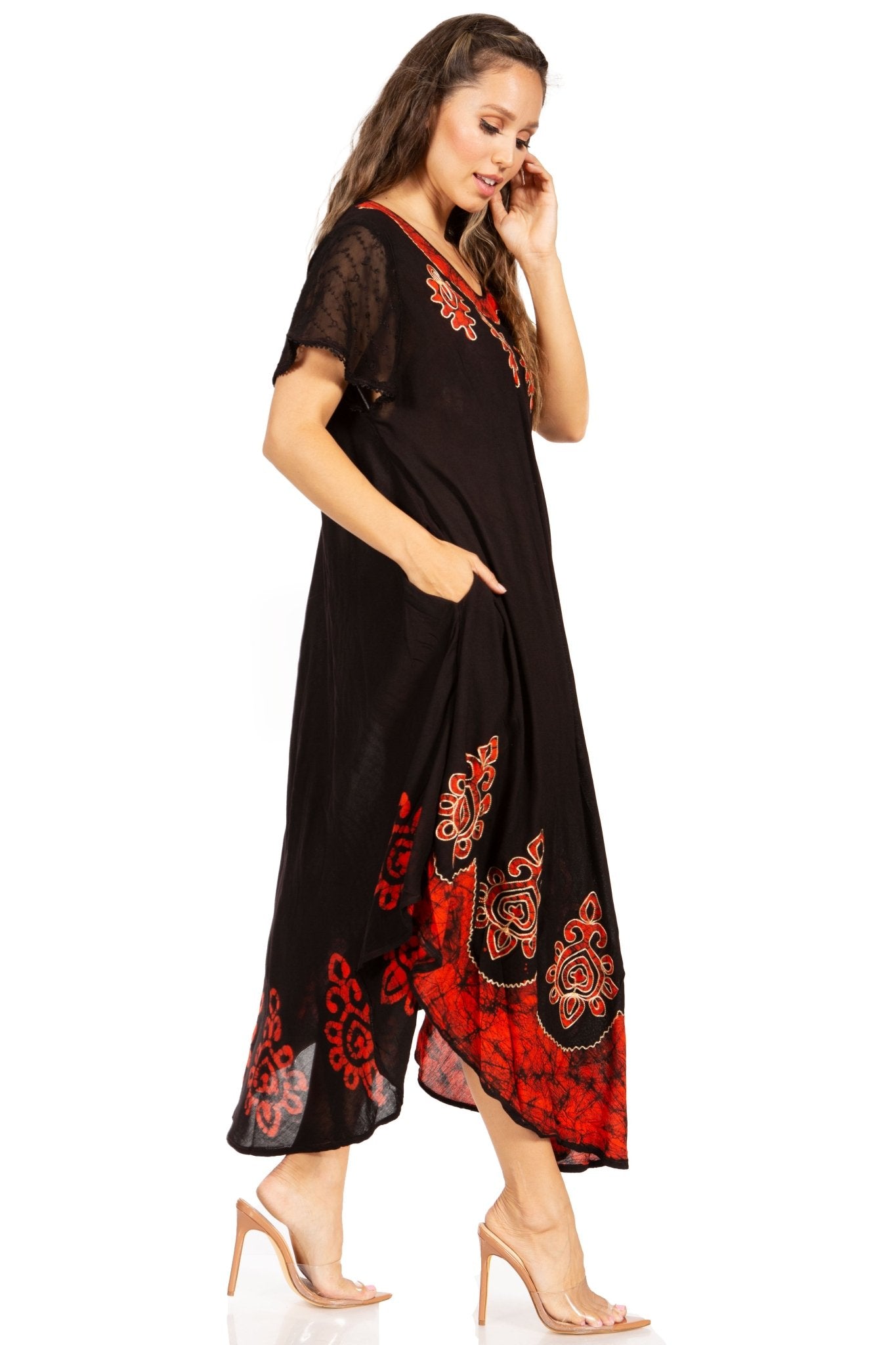 Sakkas Batik Hindi Cap Sleeve Caftan Dress / Cover Up dresses La Vie Bien Sakkas Batik Hindi Cap Sleeve Caftan Dress / Cover Up