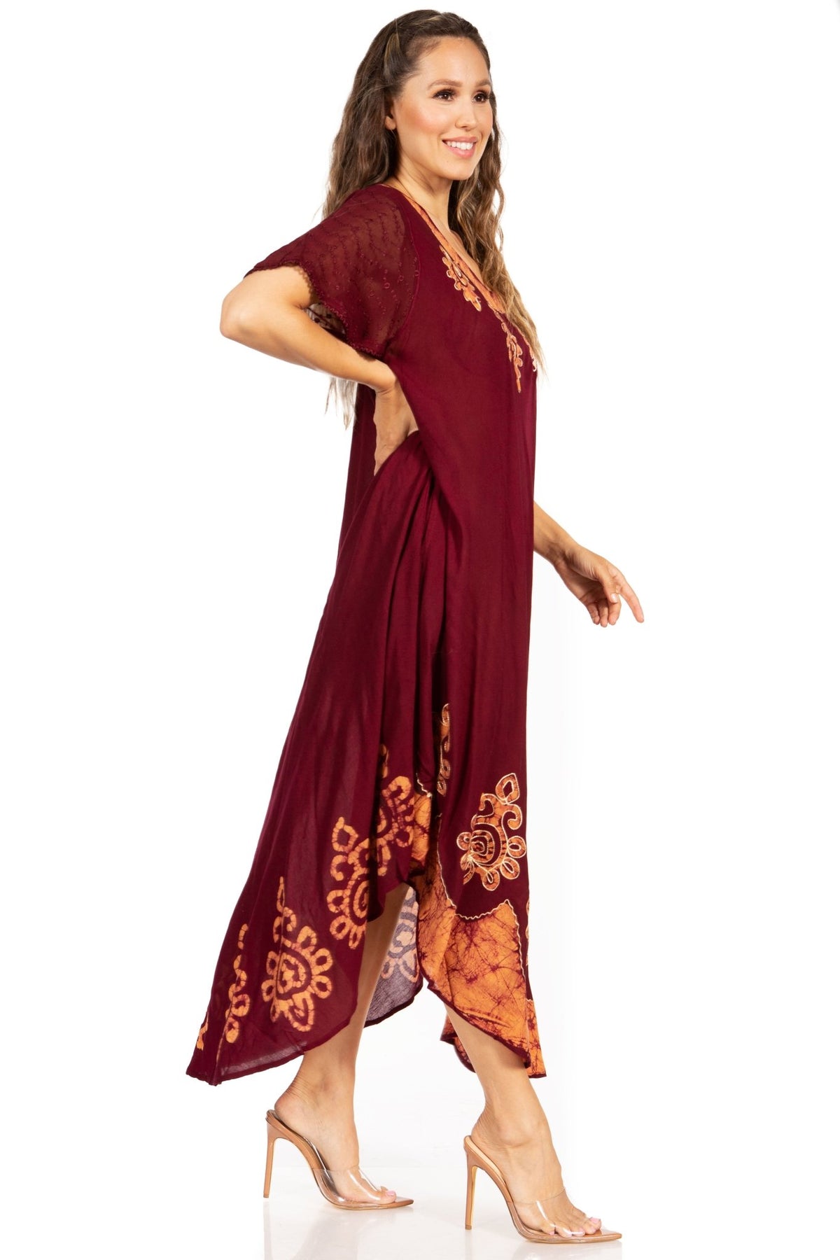 Sakkas Batik Hindi Cap Sleeve Caftan Dress / Cover Up dresses La Vie Bien Sakkas Batik Hindi Cap Sleeve Caftan Dress / Cover Up