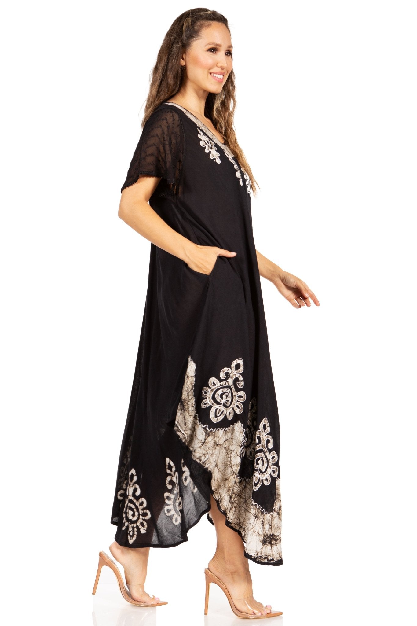 Sakkas Batik Hindi Cap Sleeve Caftan Dress / Cover Up dresses La Vie Bien Sakkas Batik Hindi Cap Sleeve Caftan Dress / Cover Up