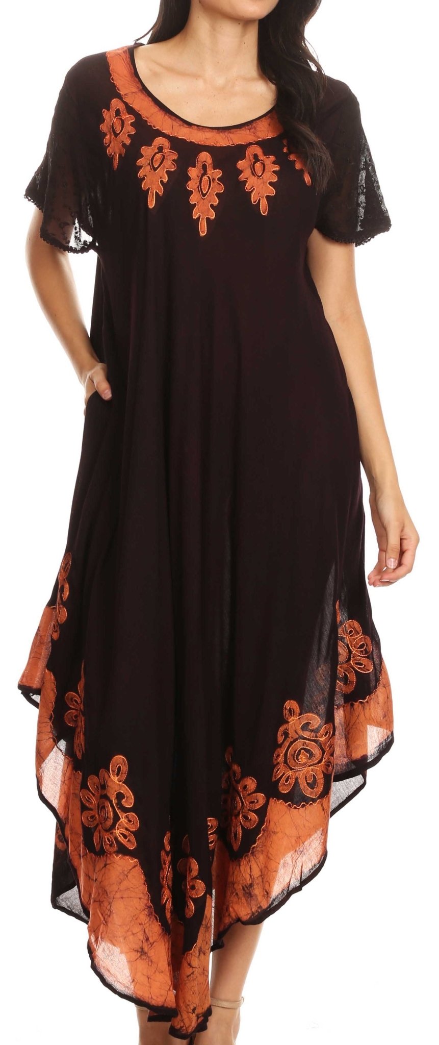 Sakkas Batik Hindi Cap Sleeve Caftan Dress / Cover Up dresses La Vie Bien Sakkas Batik Hindi Cap Sleeve Caftan Dress / Cover Up