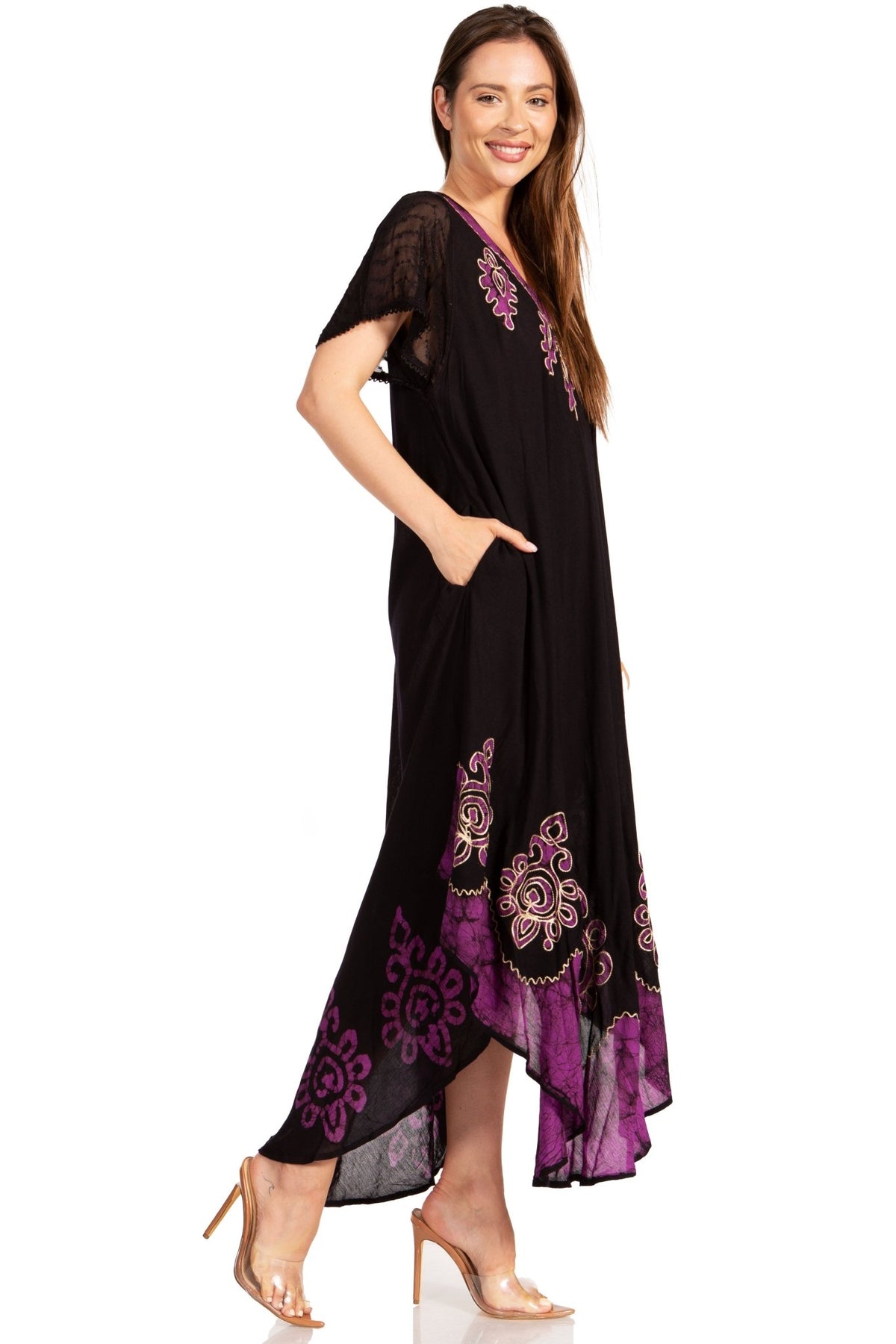 Sakkas Batik Hindi Cap Sleeve Caftan Dress / Cover Up dresses La Vie Bien Sakkas Batik Hindi Cap Sleeve Caftan Dress / Cover Up
