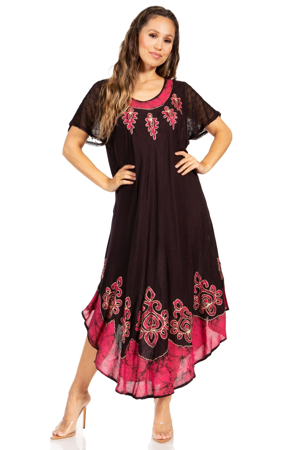 Sakkas Batik Hindi Cap Sleeve Caftan Dress / Cover Up dresses La Vie Bien Sakkas Batik Hindi Cap Sleeve Caftan Dress / Cover Up