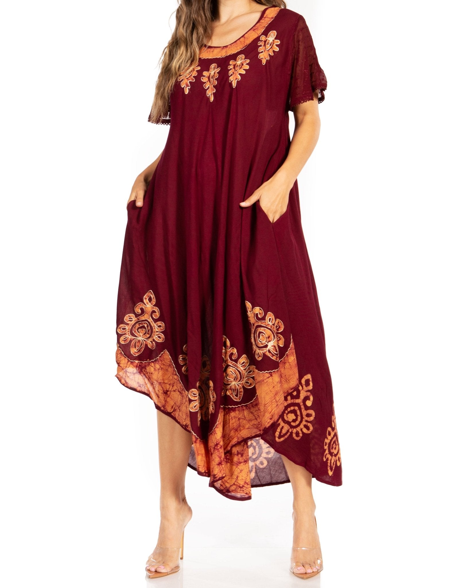 Sakkas Batik Hindi Cap Sleeve Caftan Dress / Cover Up dresses La Vie Bien Sakkas Batik Hindi Cap Sleeve Caftan Dress / Cover Up