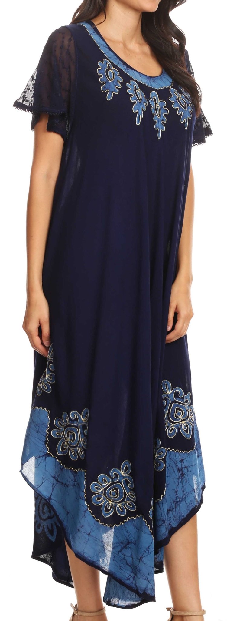 Sakkas Batik Hindi Cap Sleeve Caftan Dress / Cover Up dresses La Vie Bien Sakkas Batik Hindi Cap Sleeve Caftan Dress / Cover Up