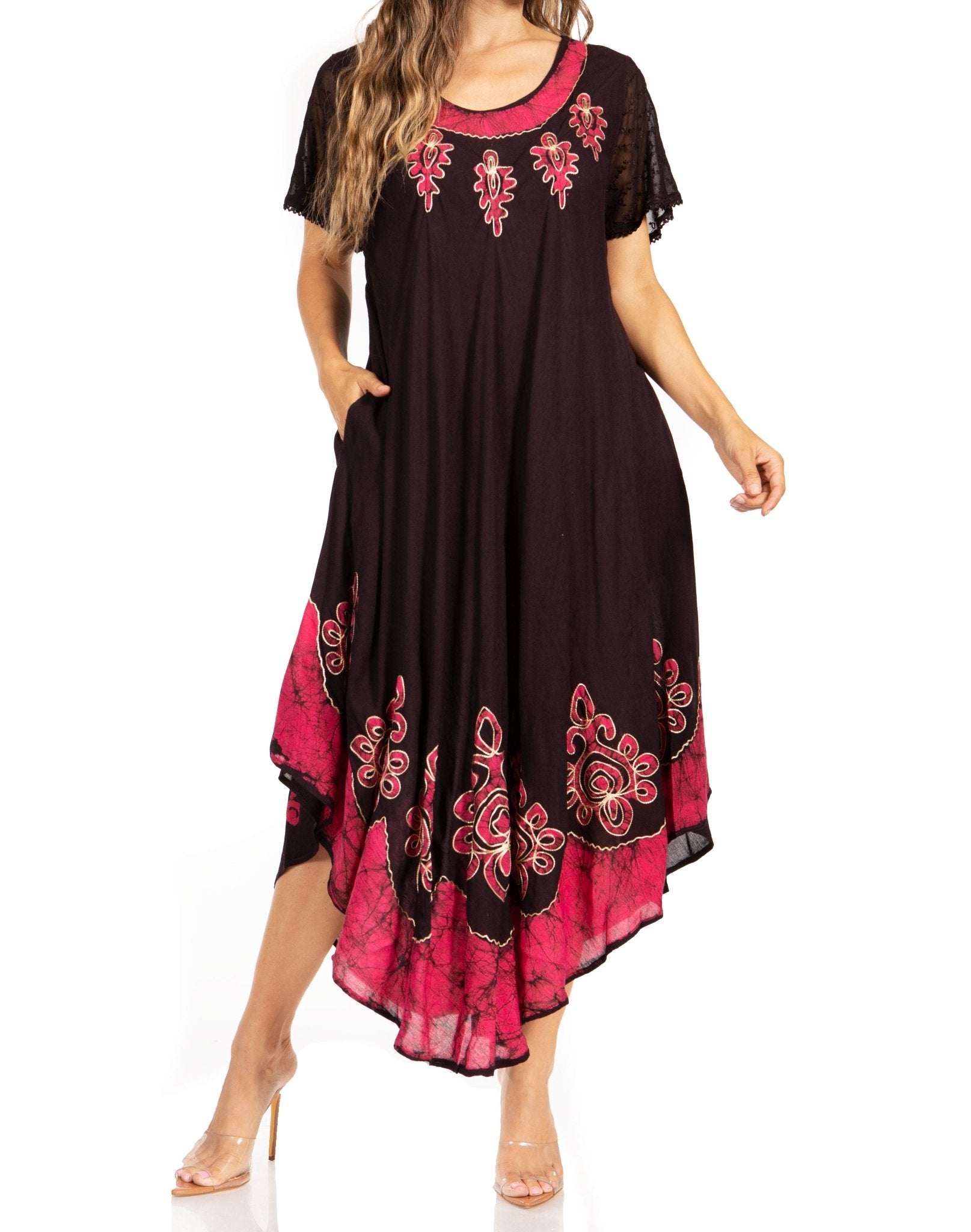 Sakkas Batik Hindi Cap Sleeve Caftan Dress / Cover Up dresses La Vie Bien Sakkas Batik Hindi Cap Sleeve Caftan Dress / Cover Up