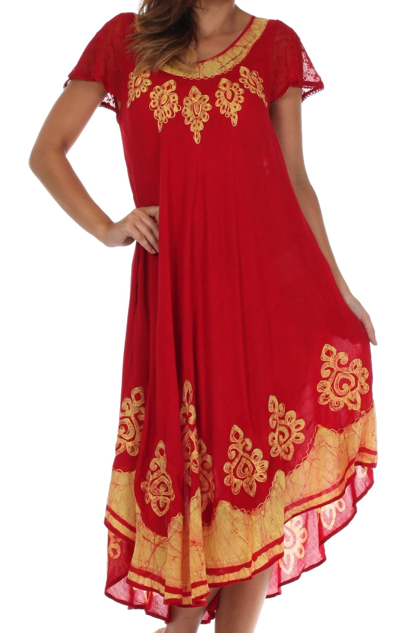 Sakkas Batik Hindi Cap Sleeve Caftan Dress / Cover Up dresses La Vie Bien Sakkas Batik Hindi Cap Sleeve Caftan Dress / Cover Up