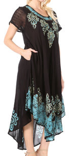 Sakkas Batik Hindi Cap Sleeve Caftan Dress / Cover Up dresses La Vie Bien Sakkas Batik Hindi Cap Sleeve Caftan Dress / Cover Up