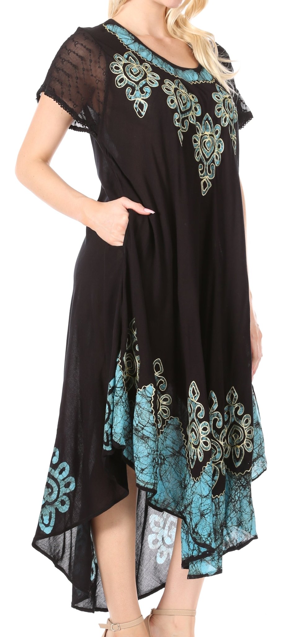 Sakkas Batik Hindi Cap Sleeve Caftan Dress / Cover Up dresses La Vie Bien Sakkas Batik Hindi Cap Sleeve Caftan Dress / Cover Up