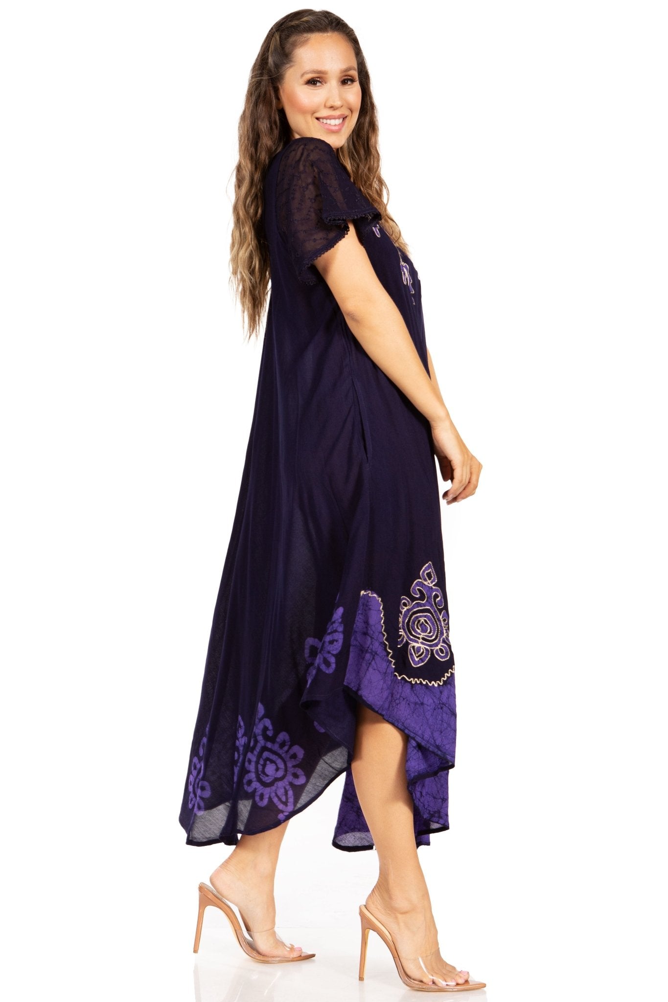 Sakkas Batik Hindi Cap Sleeve Caftan Dress / Cover Up dresses La Vie Bien Sakkas Batik Hindi Cap Sleeve Caftan Dress / Cover Up