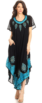 Sakkas Batik Hindi Cap Sleeve Caftan Dress / Cover Up dresses La Vie Bien Sakkas Batik Hindi Cap Sleeve Caftan Dress / Cover Up
