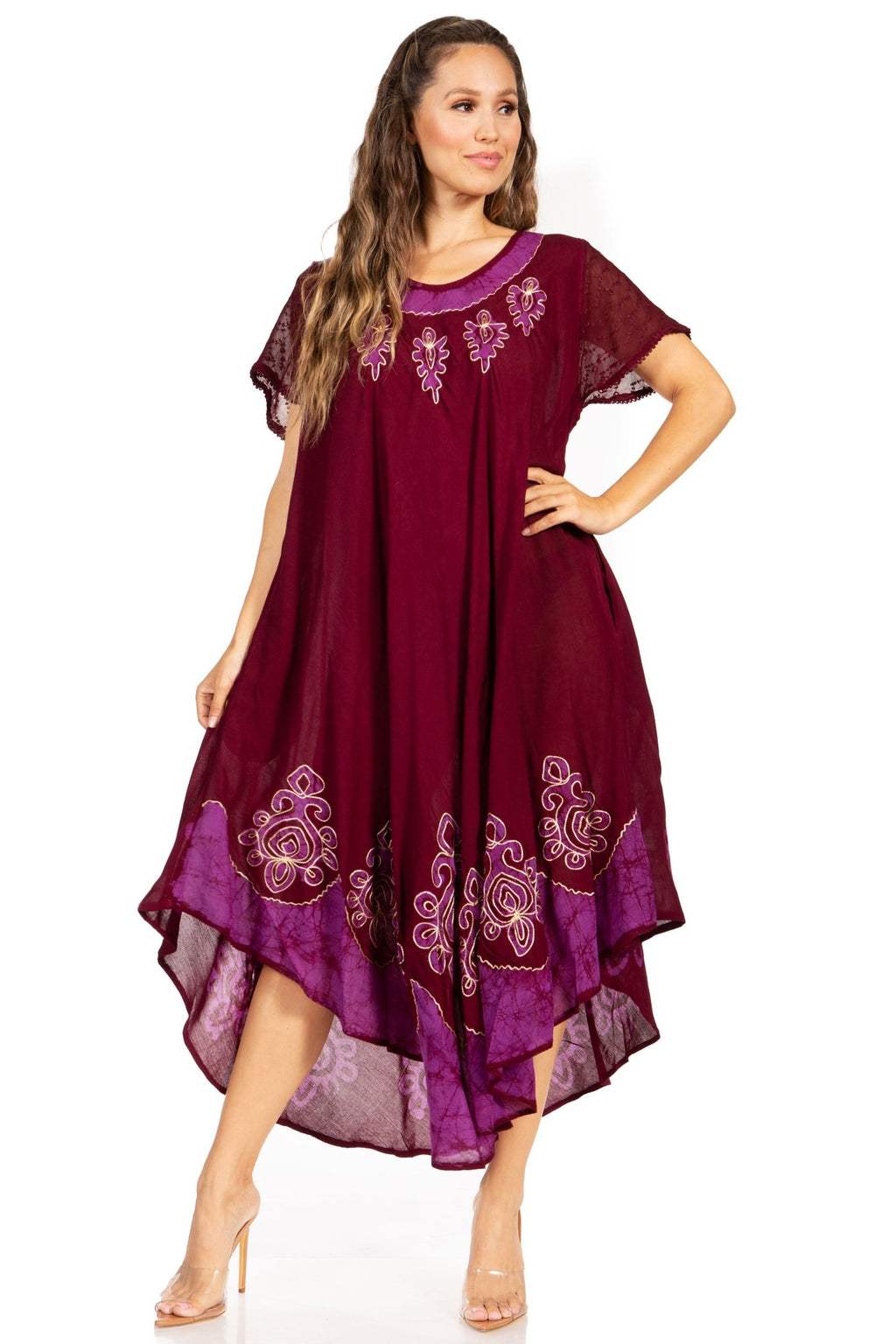Sakkas Batik Hindi Cap Sleeve Caftan Dress / Cover Up dresses La Vie Bien Sakkas Batik Hindi Cap Sleeve Caftan Dress / Cover Up