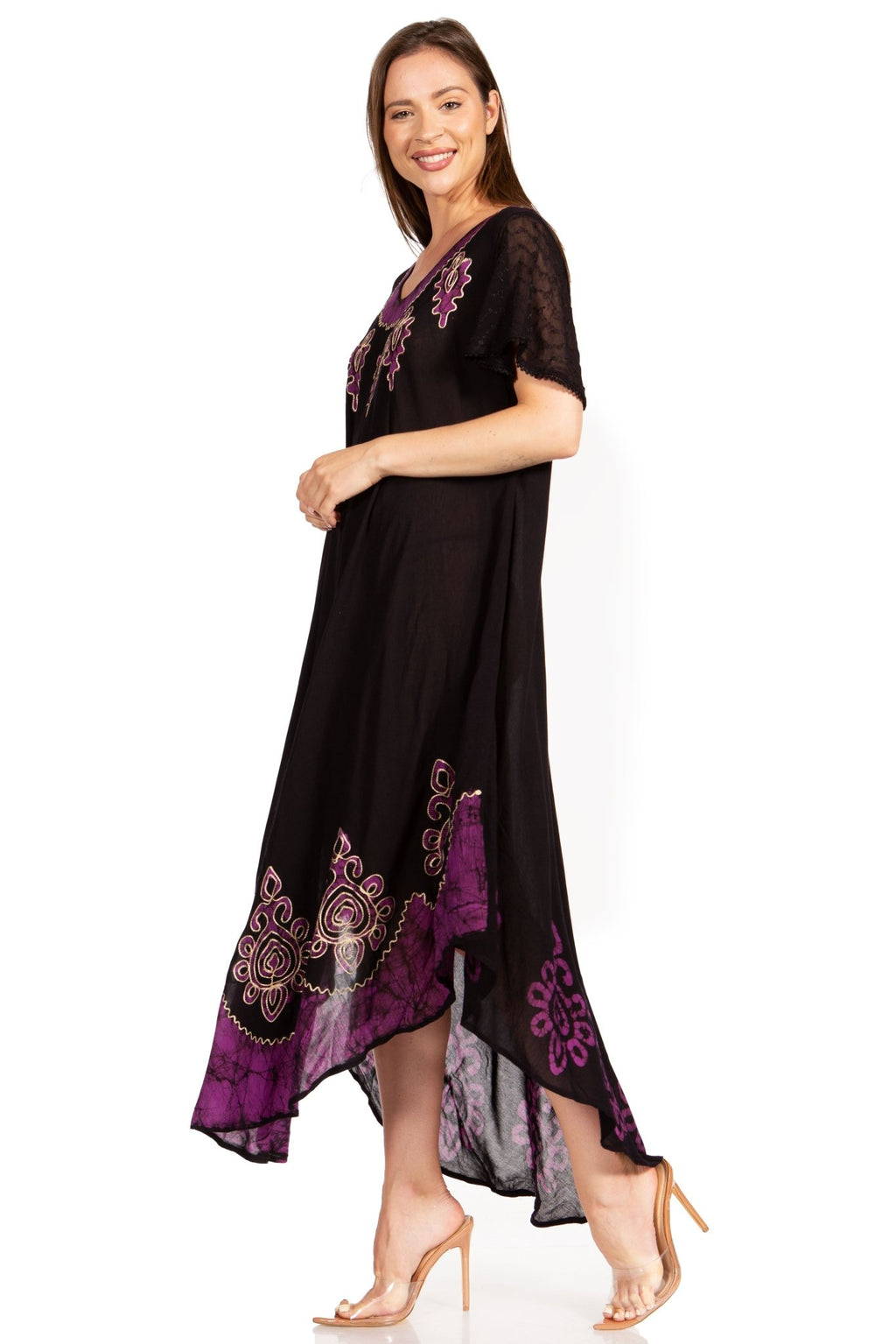 Sakkas Batik Hindi Cap Sleeve Caftan Dress / Cover Up dresses La Vie Bien Sakkas Batik Hindi Cap Sleeve Caftan Dress / Cover Up