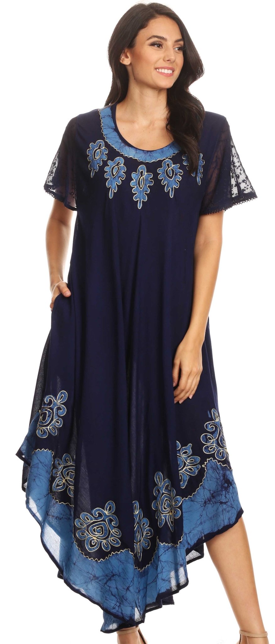 Sakkas Batik Hindi Cap Sleeve Caftan Dress / Cover Up dresses La Vie Bien Sakkas Batik Hindi Cap Sleeve Caftan Dress / Cover Up