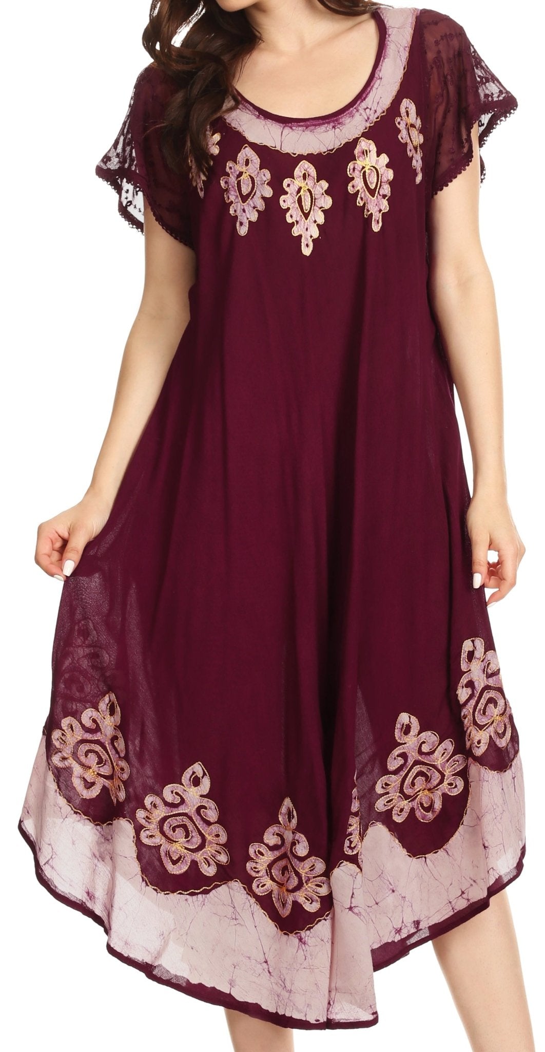 Sakkas Batik Hindi Cap Sleeve Caftan Dress / Cover Up dresses La Vie Bien Sakkas Batik Hindi Cap Sleeve Caftan Dress / Cover Up