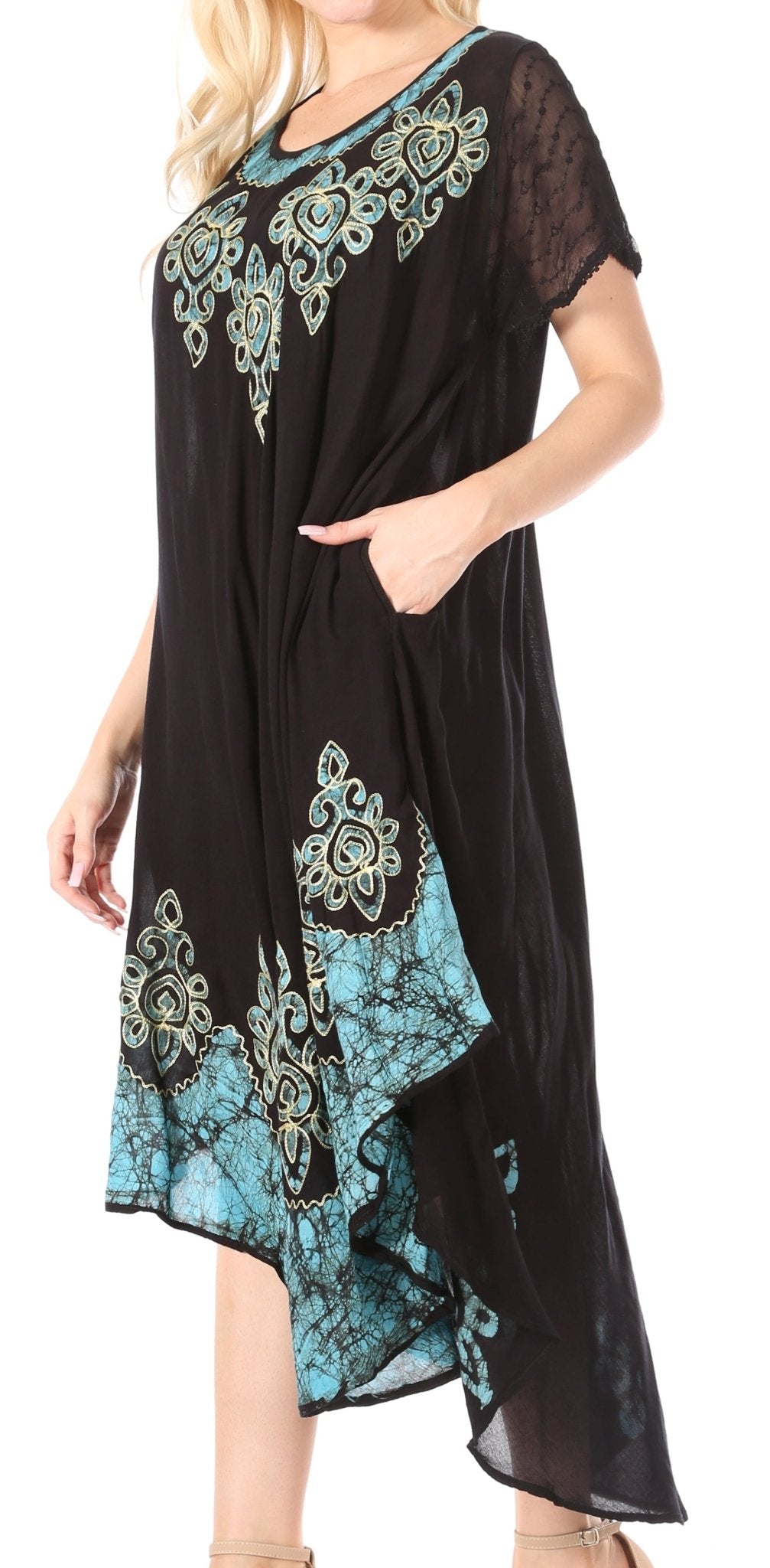 Sakkas Batik Hindi Cap Sleeve Caftan Dress / Cover Up dresses La Vie Bien Sakkas Batik Hindi Cap Sleeve Caftan Dress / Cover Up