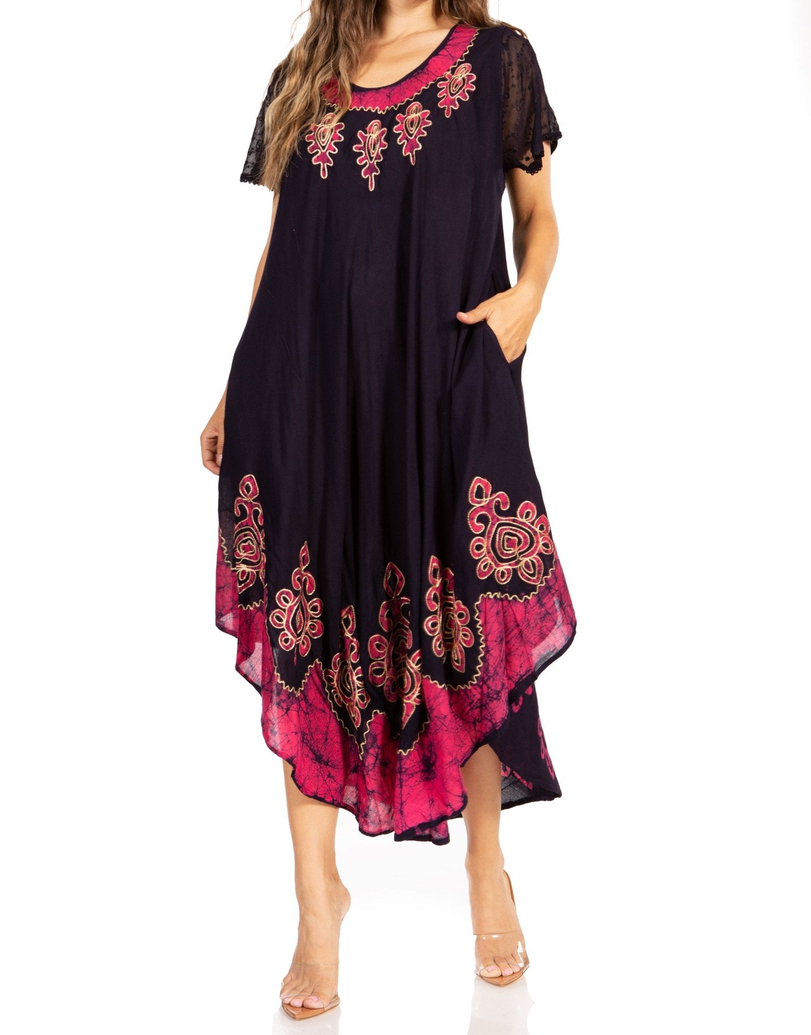 Sakkas Batik Hindi Cap Sleeve Caftan Dress / Cover Up dresses La Vie Bien Sakkas Batik Hindi Cap Sleeve Caftan Dress / Cover Up