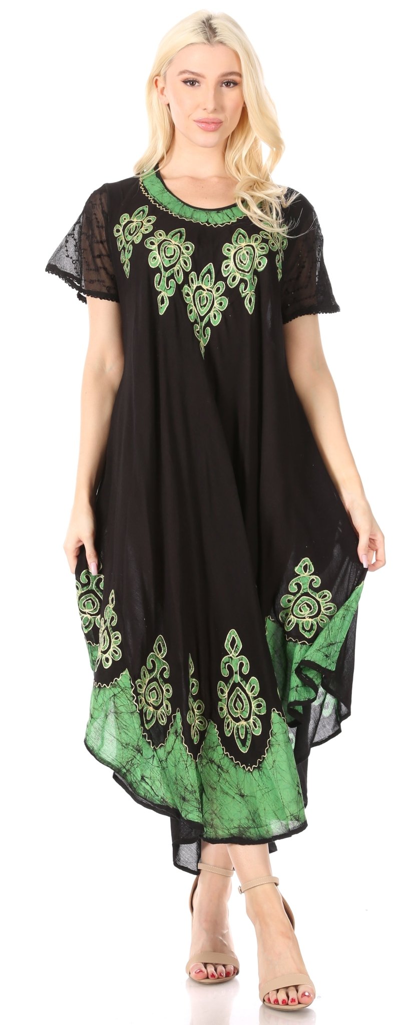 Sakkas Batik Hindi Cap Sleeve Caftan Dress / Cover Up dresses La Vie Bien Sakkas Batik Hindi Cap Sleeve Caftan Dress / Cover Up