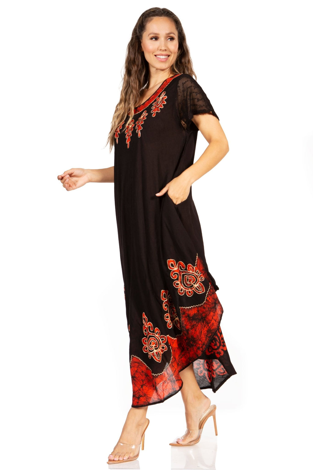 Sakkas Batik Hindi Cap Sleeve Caftan Dress / Cover Up dresses La Vie Bien Sakkas Batik Hindi Cap Sleeve Caftan Dress / Cover Up