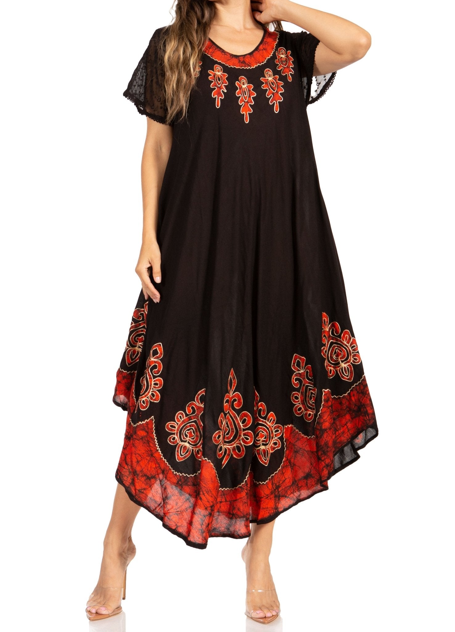 Sakkas Batik Hindi Cap Sleeve Caftan Dress / Cover Up dresses La Vie Bien Sakkas Batik Hindi Cap Sleeve Caftan Dress / Cover Up