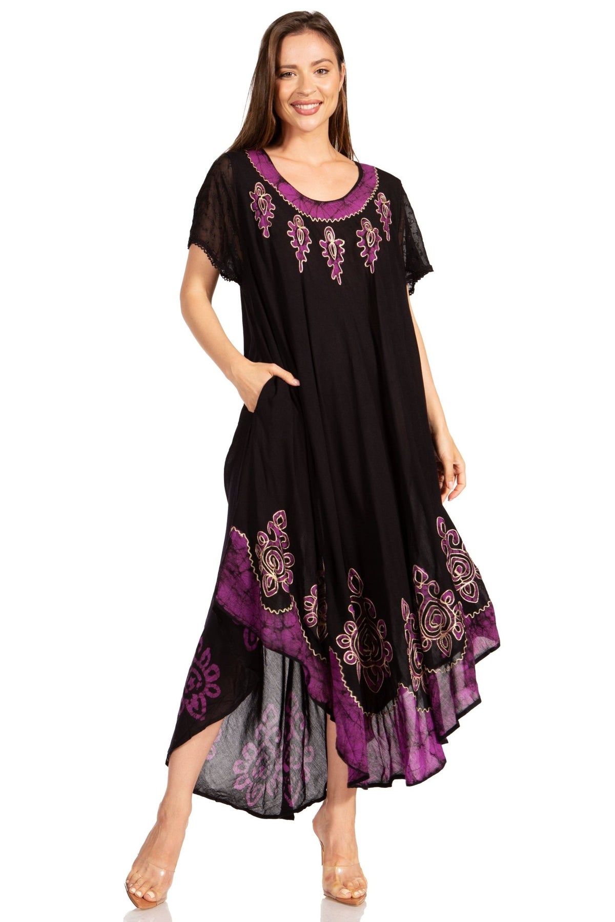 Sakkas Batik Hindi Cap Sleeve Caftan Dress / Cover Up dresses La Vie Bien Sakkas Batik Hindi Cap Sleeve Caftan Dress / Cover Up