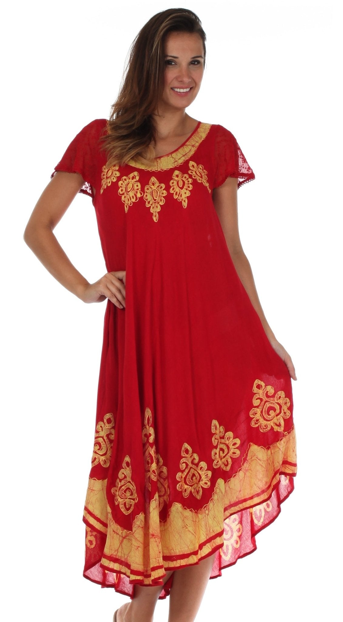 Sakkas Batik Hindi Cap Sleeve Caftan Dress / Cover Up dresses La Vie Bien Sakkas Batik Hindi Cap Sleeve Caftan Dress / Cover Up