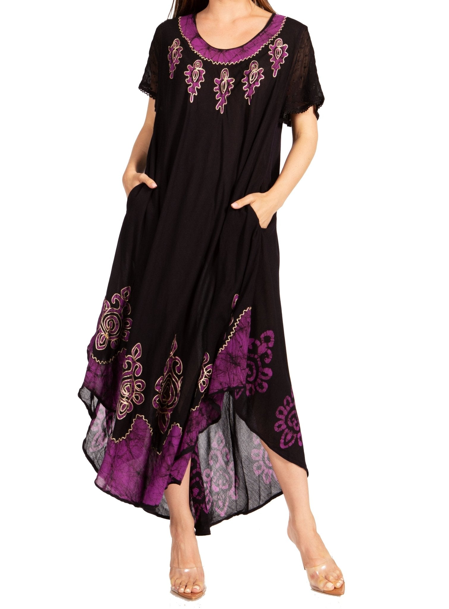Sakkas Batik Hindi Cap Sleeve Caftan Dress / Cover Up dresses La Vie Bien Sakkas Batik Hindi Cap Sleeve Caftan Dress / Cover Up