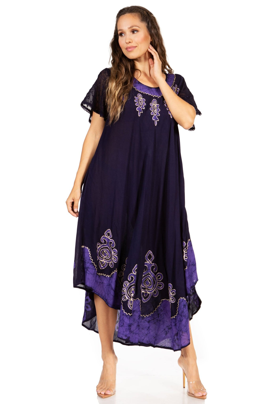 Sakkas Batik Hindi Cap Sleeve Caftan Dress / Cover Up dresses La Vie Bien Sakkas Batik Hindi Cap Sleeve Caftan Dress / Cover Up