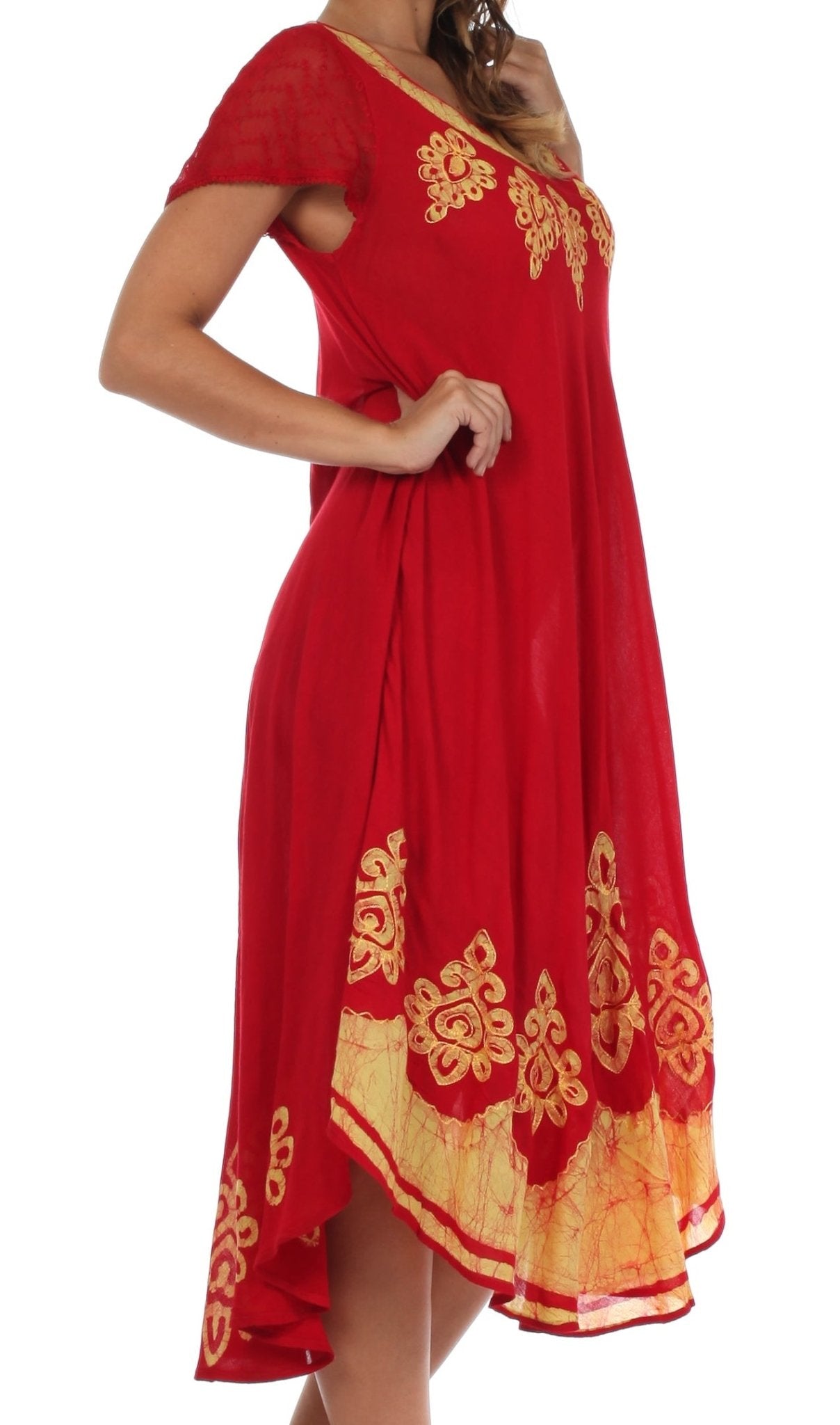 Sakkas Batik Hindi Cap Sleeve Caftan Dress / Cover Up dresses La Vie Bien Sakkas Batik Hindi Cap Sleeve Caftan Dress / Cover Up