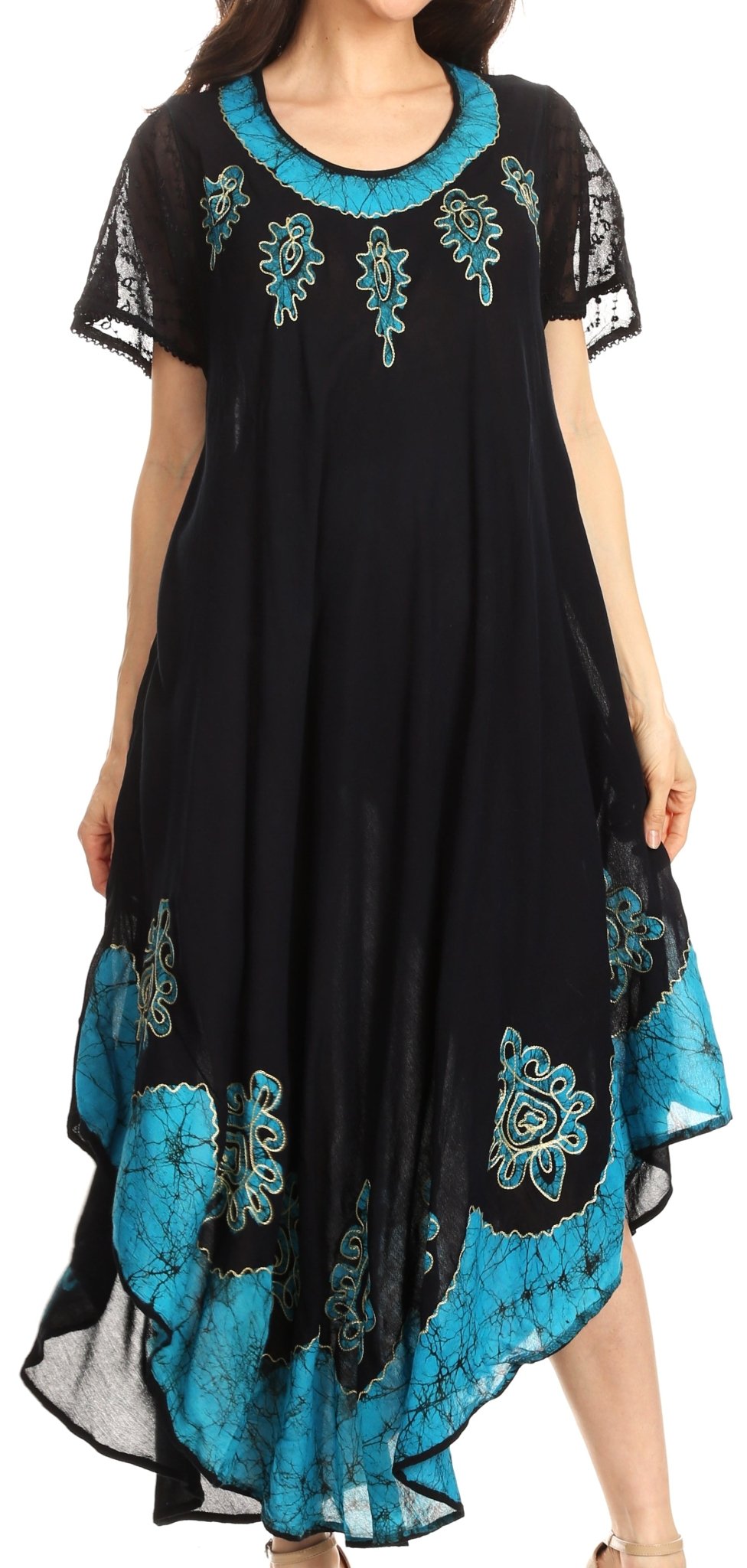 Sakkas Batik Hindi Cap Sleeve Caftan Dress / Cover Up dresses La Vie Bien Sakkas Batik Hindi Cap Sleeve Caftan Dress / Cover Up