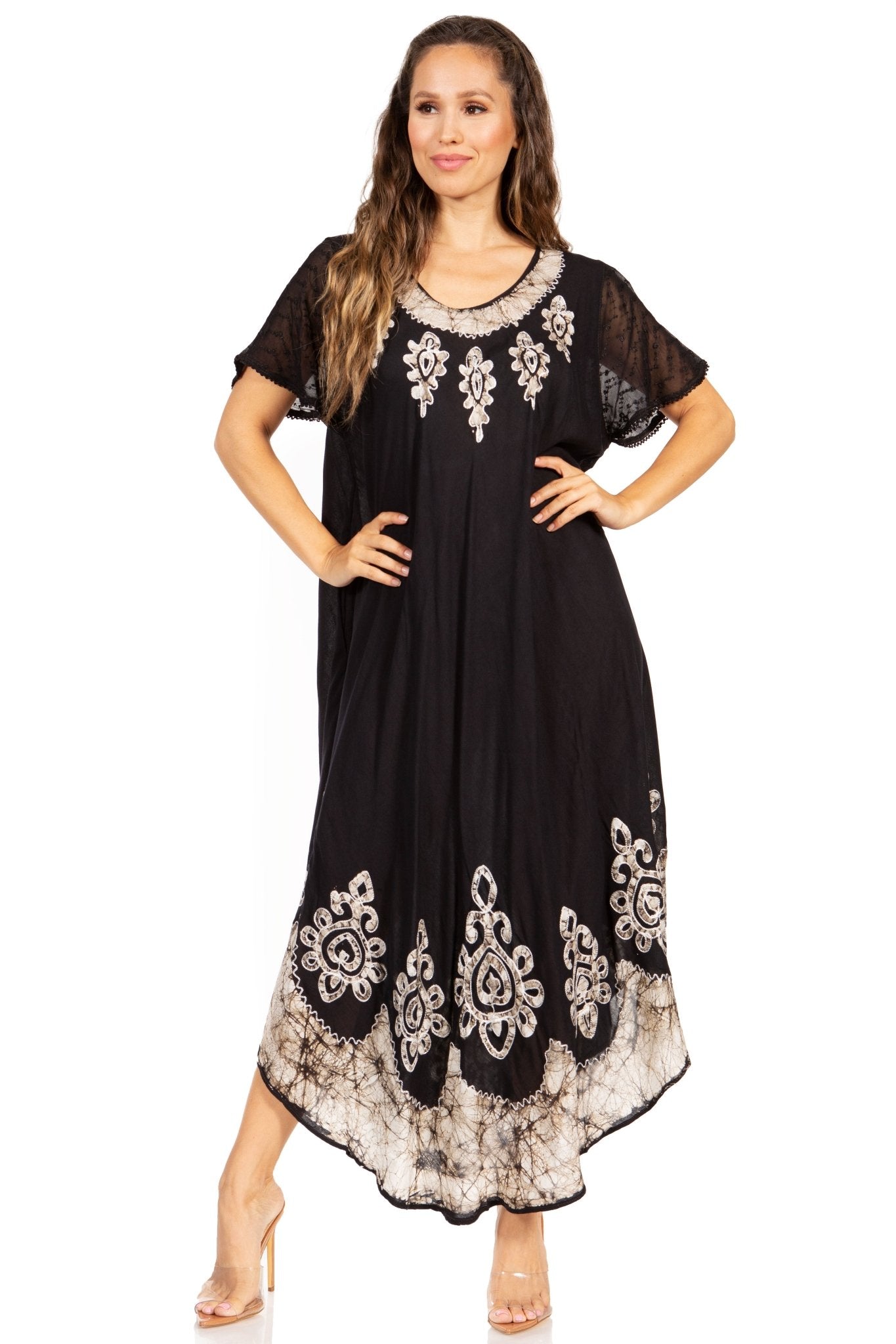 Sakkas Batik Hindi Cap Sleeve Caftan Dress / Cover Up dresses La Vie Bien Sakkas Batik Hindi Cap Sleeve Caftan Dress / Cover Up