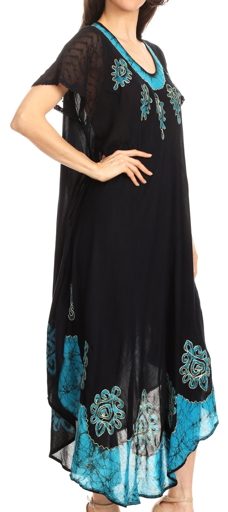 Sakkas Batik Hindi Cap Sleeve Caftan Dress / Cover Up dresses La Vie Bien Sakkas Batik Hindi Cap Sleeve Caftan Dress / Cover Up