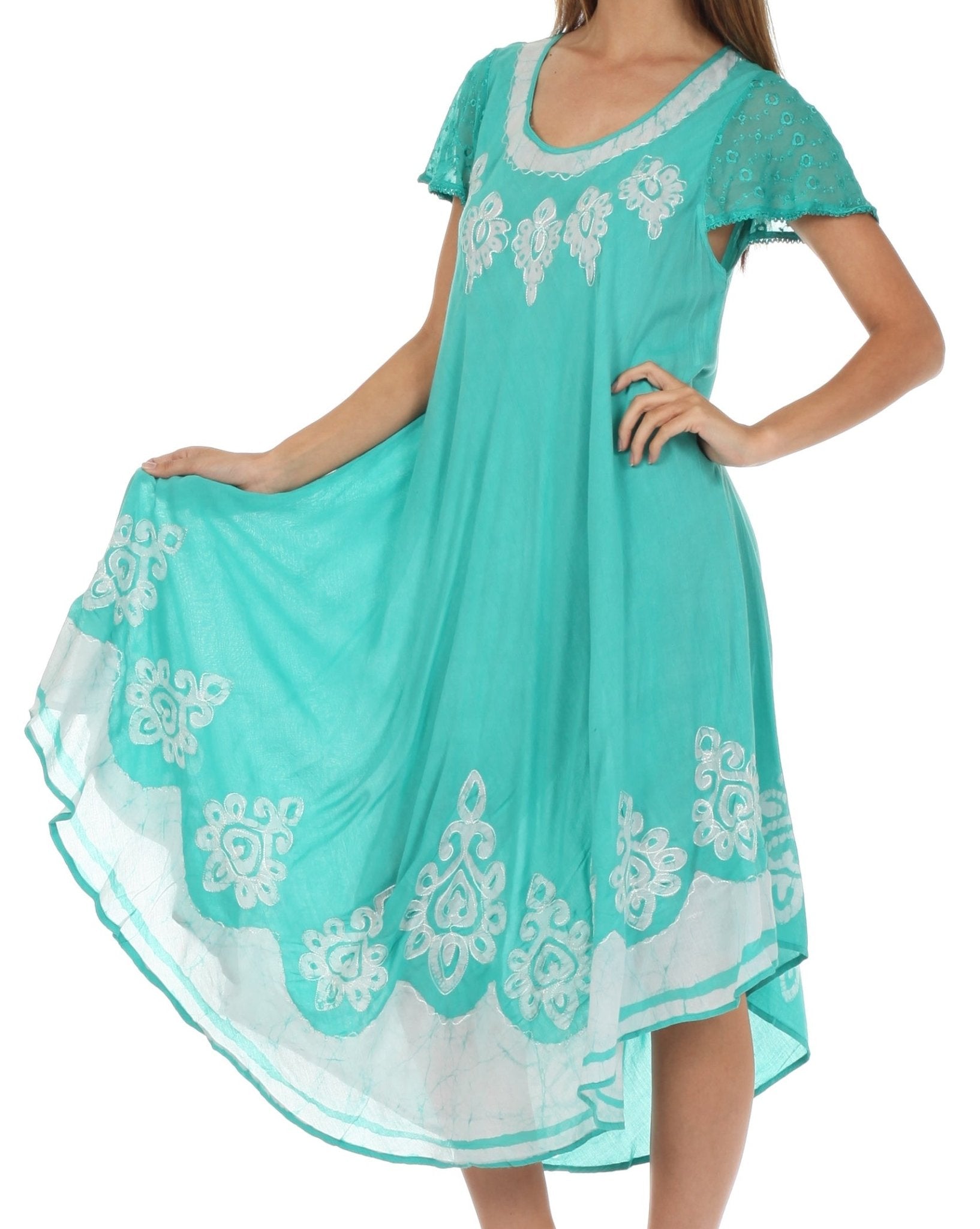 Sakkas Batik Hindi Cap Sleeve Caftan Dress / Cover Up dresses La Vie Bien Sakkas Batik Hindi Cap Sleeve Caftan Dress / Cover Up