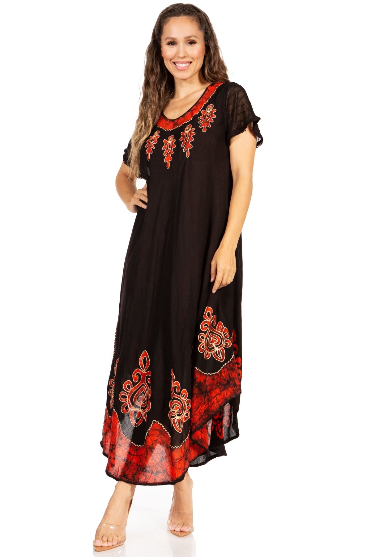 Sakkas Batik Hindi Cap Sleeve Caftan Dress / Cover Up dresses La Vie Bien Sakkas Batik Hindi Cap Sleeve Caftan Dress / Cover Up