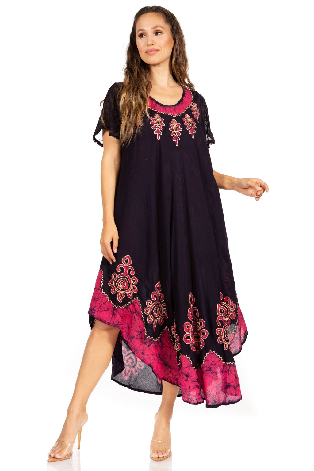 Sakkas Batik Hindi Cap Sleeve Caftan Dress / Cover Up dresses La Vie Bien Sakkas Batik Hindi Cap Sleeve Caftan Dress / Cover Up
