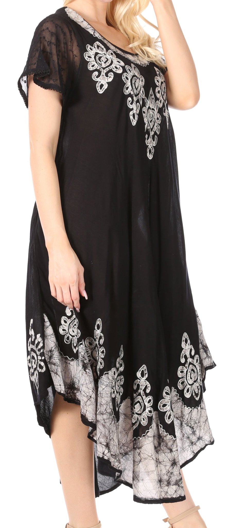 Sakkas Batik Hindi Cap Sleeve Caftan Dress / Cover Up dresses La Vie Bien Sakkas Batik Hindi Cap Sleeve Caftan Dress / Cover Up