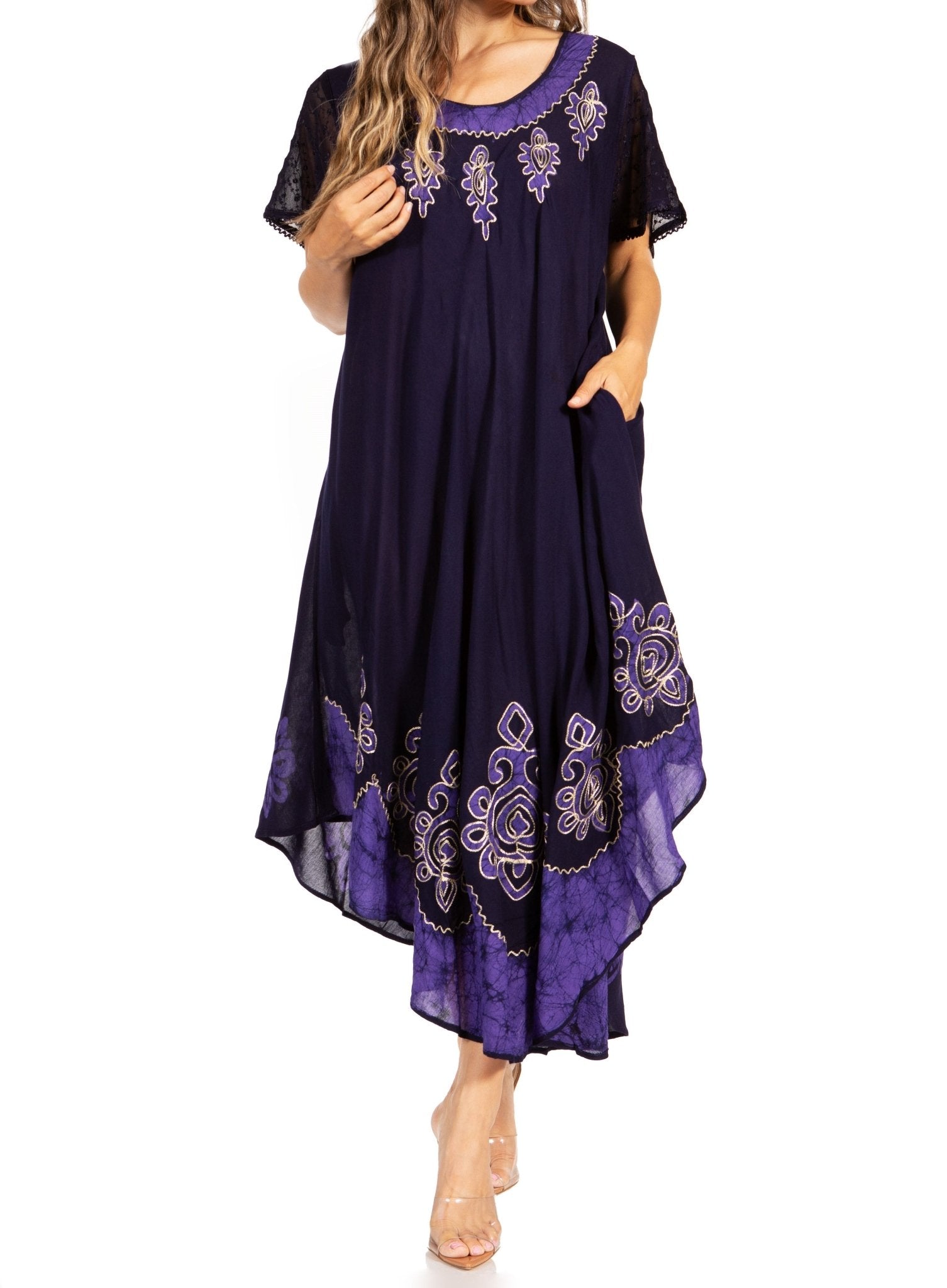 Sakkas Batik Hindi Cap Sleeve Caftan Dress / Cover Up dresses La Vie Bien Sakkas Batik Hindi Cap Sleeve Caftan Dress / Cover Up