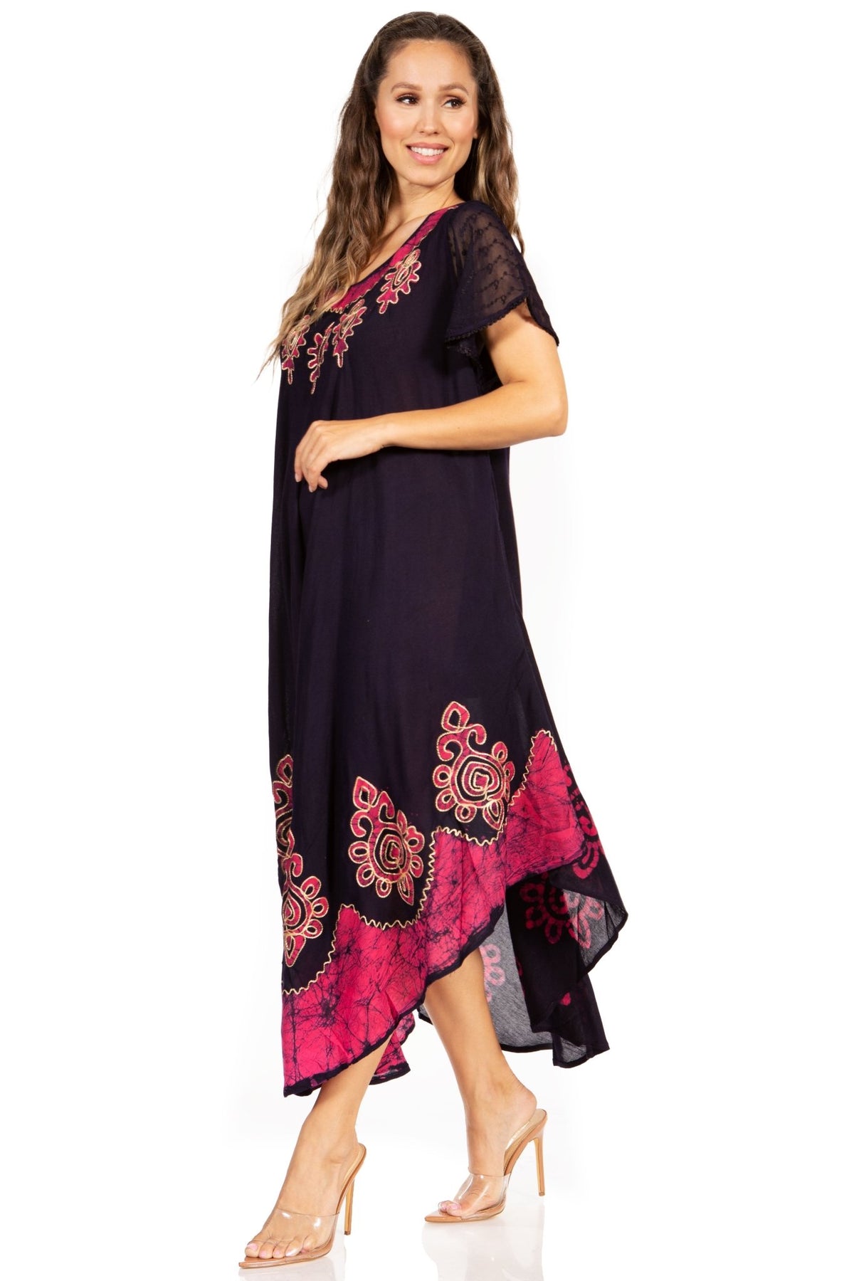Sakkas Batik Hindi Cap Sleeve Caftan Dress / Cover Up dresses La Vie Bien Sakkas Batik Hindi Cap Sleeve Caftan Dress / Cover Up