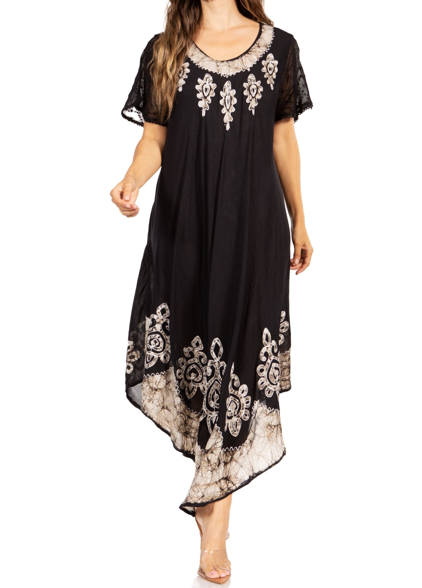 Sakkas Batik Hindi Cap Sleeve Caftan Dress / Cover Up dresses La Vie Bien Sakkas Batik Hindi Cap Sleeve Caftan Dress / Cover Up