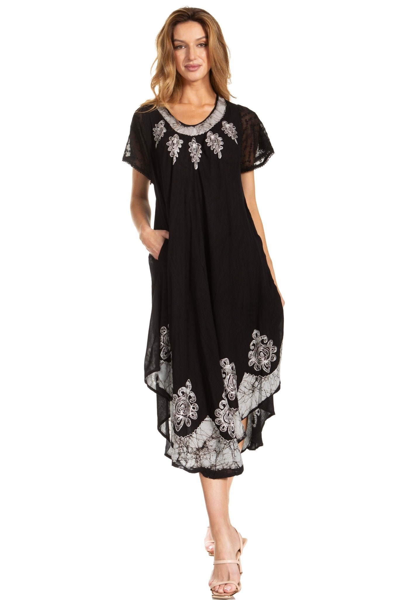 Sakkas Batik Hindi Cap Sleeve Caftan Dress / Cover Up dresses La Vie Bien Sakkas Batik Hindi Cap Sleeve Caftan Dress / Cover Up