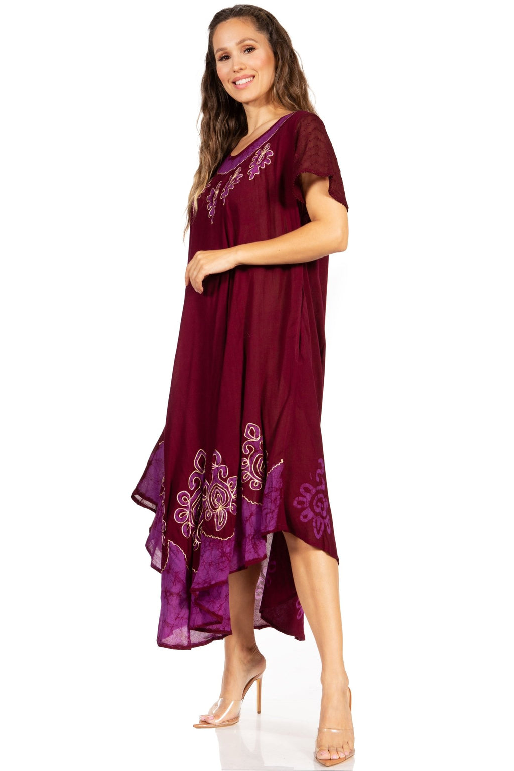 Sakkas Batik Hindi Cap Sleeve Caftan Dress / Cover Up dresses La Vie Bien Sakkas Batik Hindi Cap Sleeve Caftan Dress / Cover Up